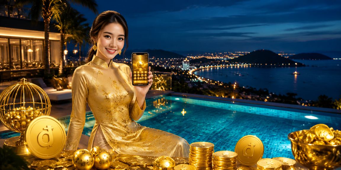 Cảnh mở thưởng xổ số nhanh tại Phú Quốc với không gian nhiệt đới và áo dài truyền thống